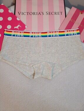 Retired VS PINK Rainbow Logo Band Cotton Classic Boyshort Panty Size Lg